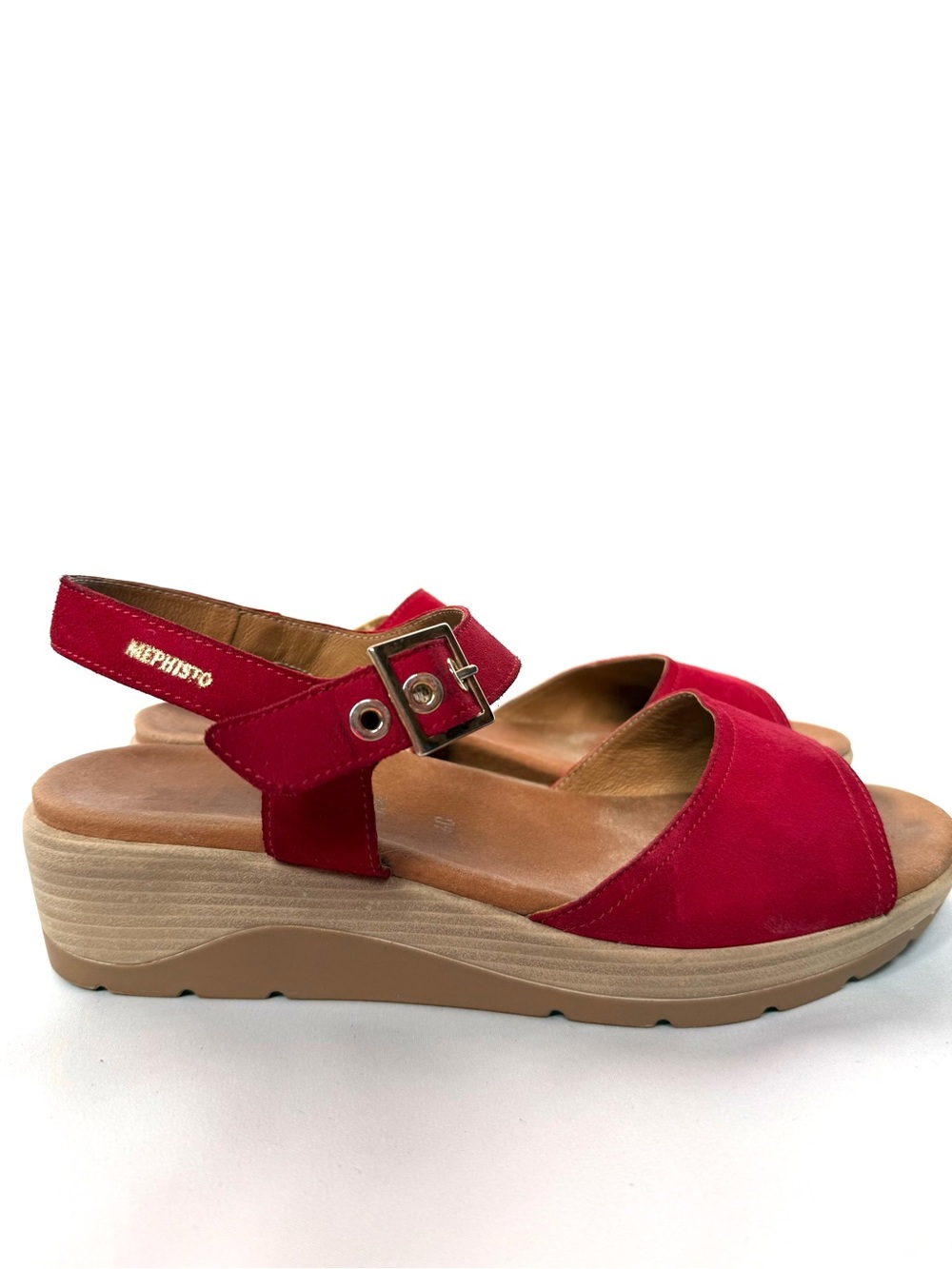 Red Suede Platform Comfort Sandals Slingback Buckle Size 40